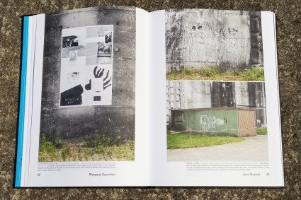 Buch „Re:BUNKER“ mit Fotos von Kunstwerken an den Wänden eines Bunkers.