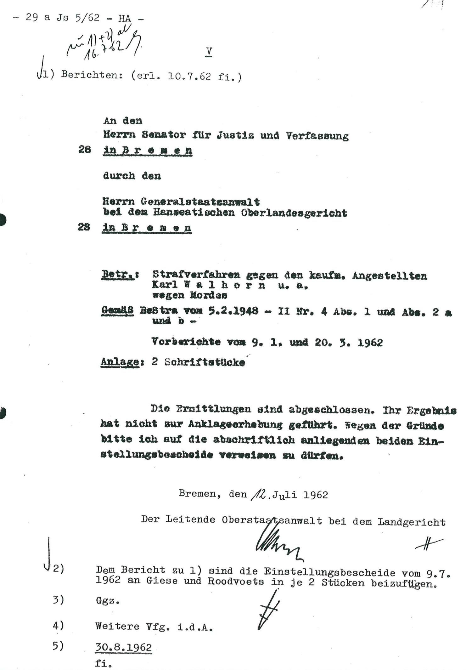 Gezeigt wird ein mit Schreibmaschine erstelltes Dokument. 