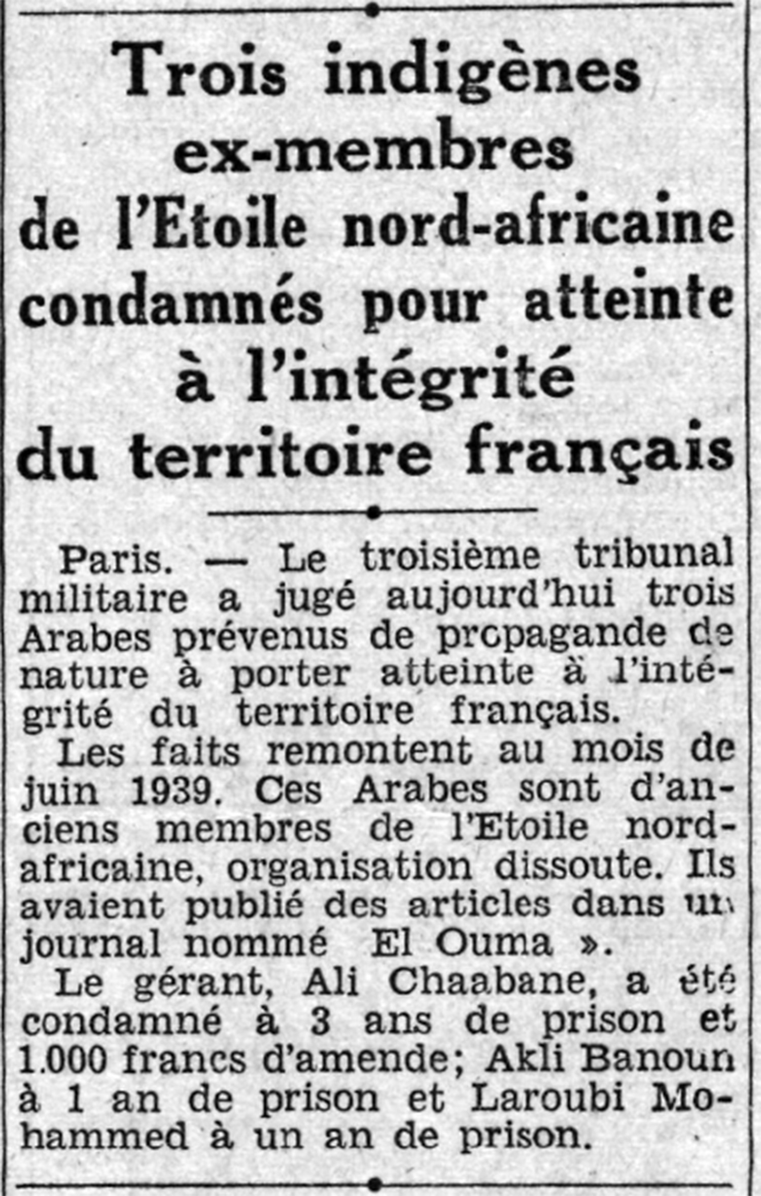 Abgebildet ist ein auf französisch verfasster Zeitungsartikel. 