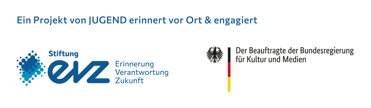 Logo der EVZ: Ein Projekt von Jugend erinnert vor Ort & engagiert. Der Beauftragte der Bundesregierung für Kultur und Medien. 