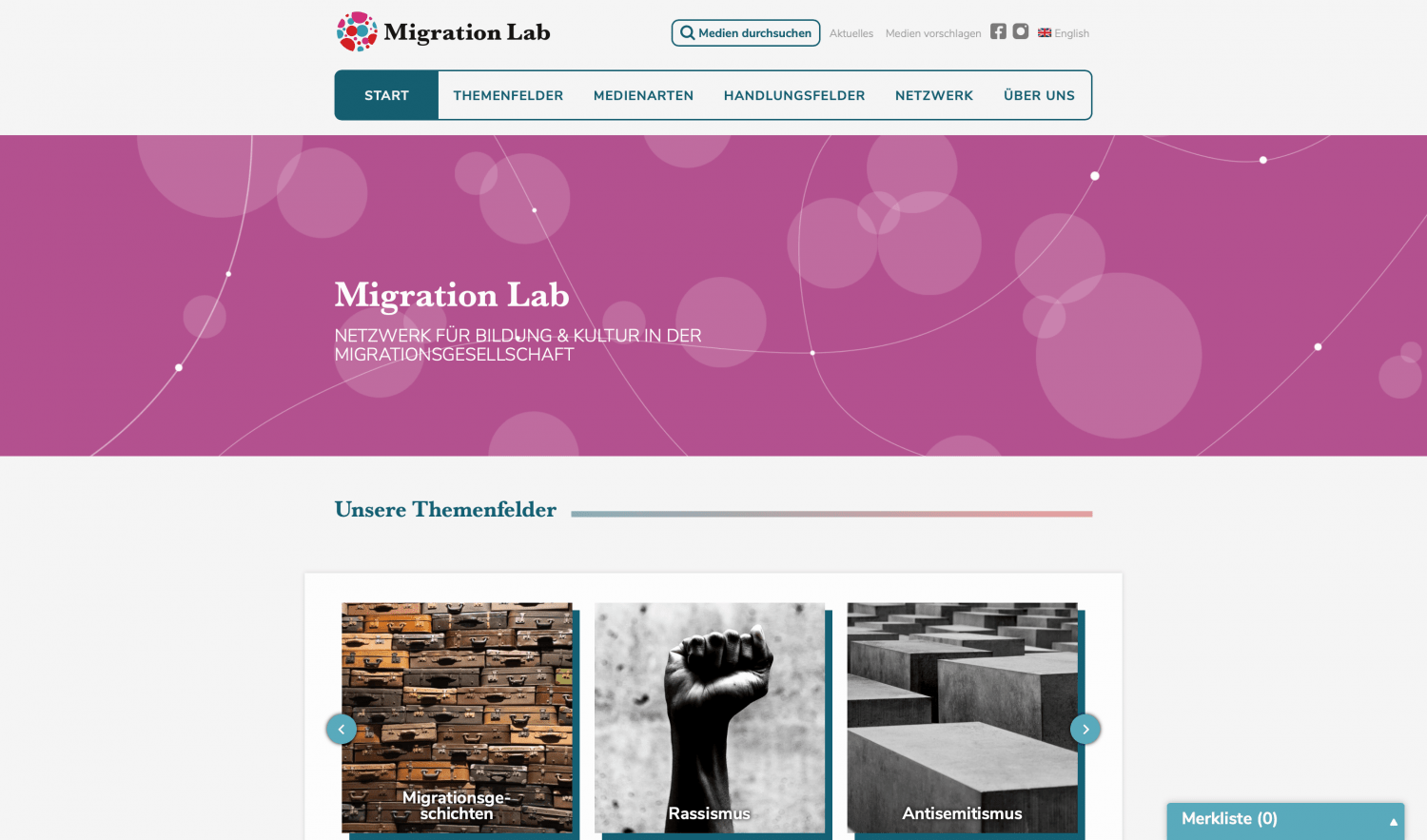 Screenshot der Website "Migration Lab" 
